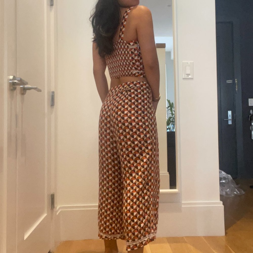 Forever 21 Orange and White Matching 2-piece co-ord set geometric Size XS